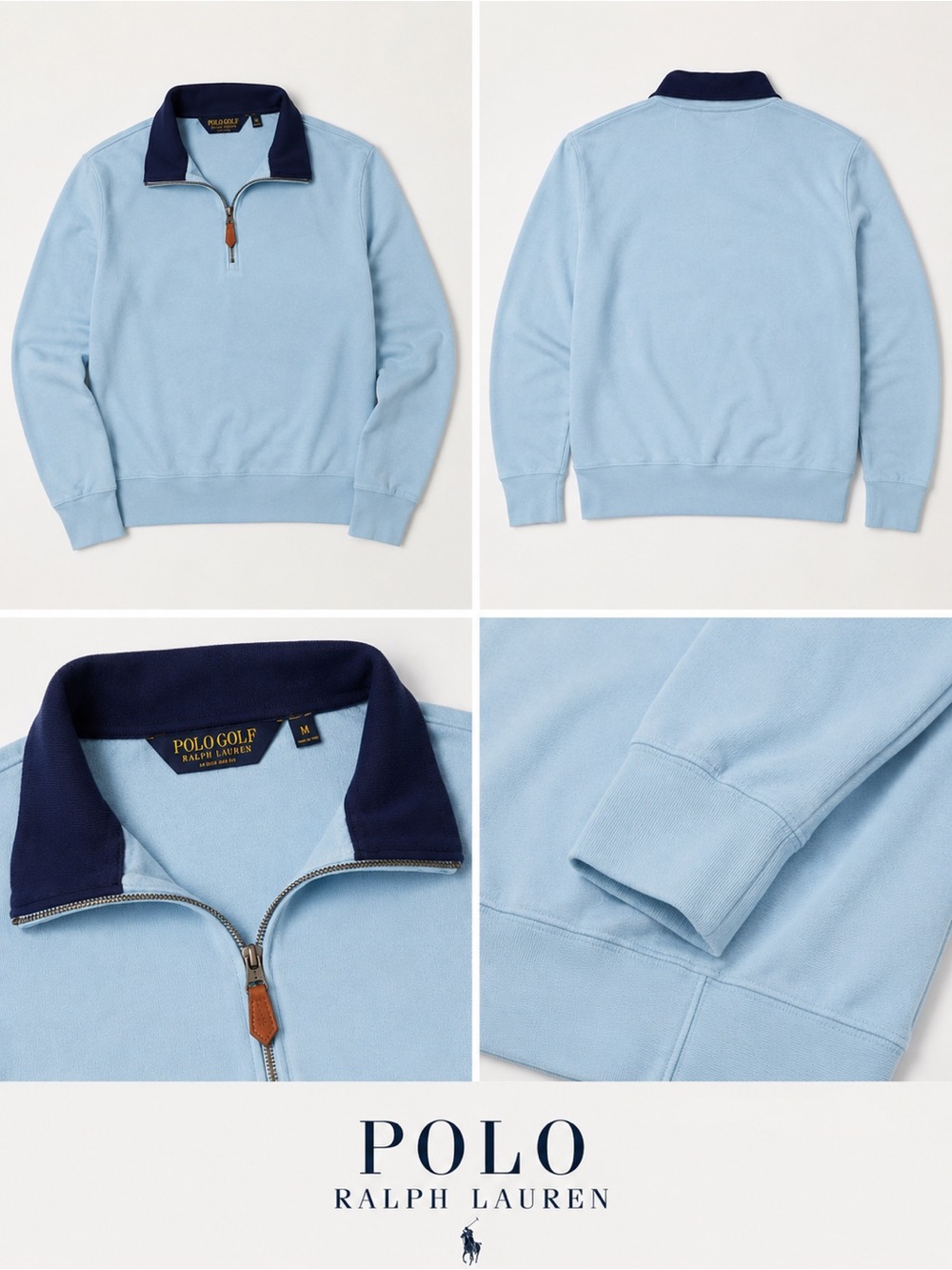Polo by Ralph Lauren Teal Zip-Neck Sweater with Navy Collar